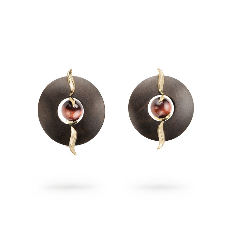 Ebony earrings with orange tiger's eye Totem | OR EBDISCO ODT AR